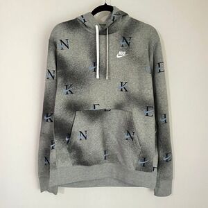 Nike Pullover Hoodie‎ All Over Print Spell Out Logo Sweatshirt Blue Gray Mens M